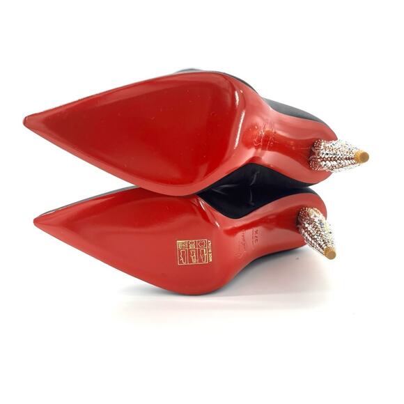 NEW Christian Louboutin Lipstrass Botta Alta Crystal Embellished OTK Boots 37.5 - Picture 8 of 9